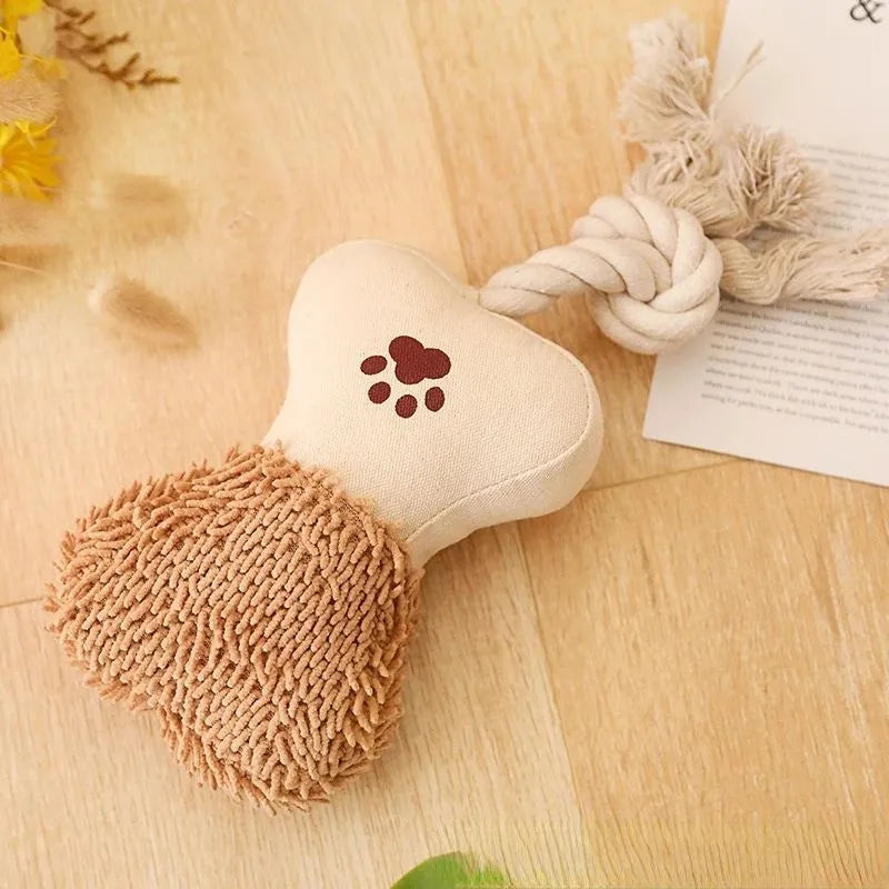 Cotton rope dog toy with canvas and sound, bone and frisbee shapes