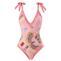 Women's blue French retro one-piece backless swimsuit with matching gauze skirt for the beach