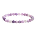Purple geometric stone bead elastic bracelet showing manual craftsmanship and four size options