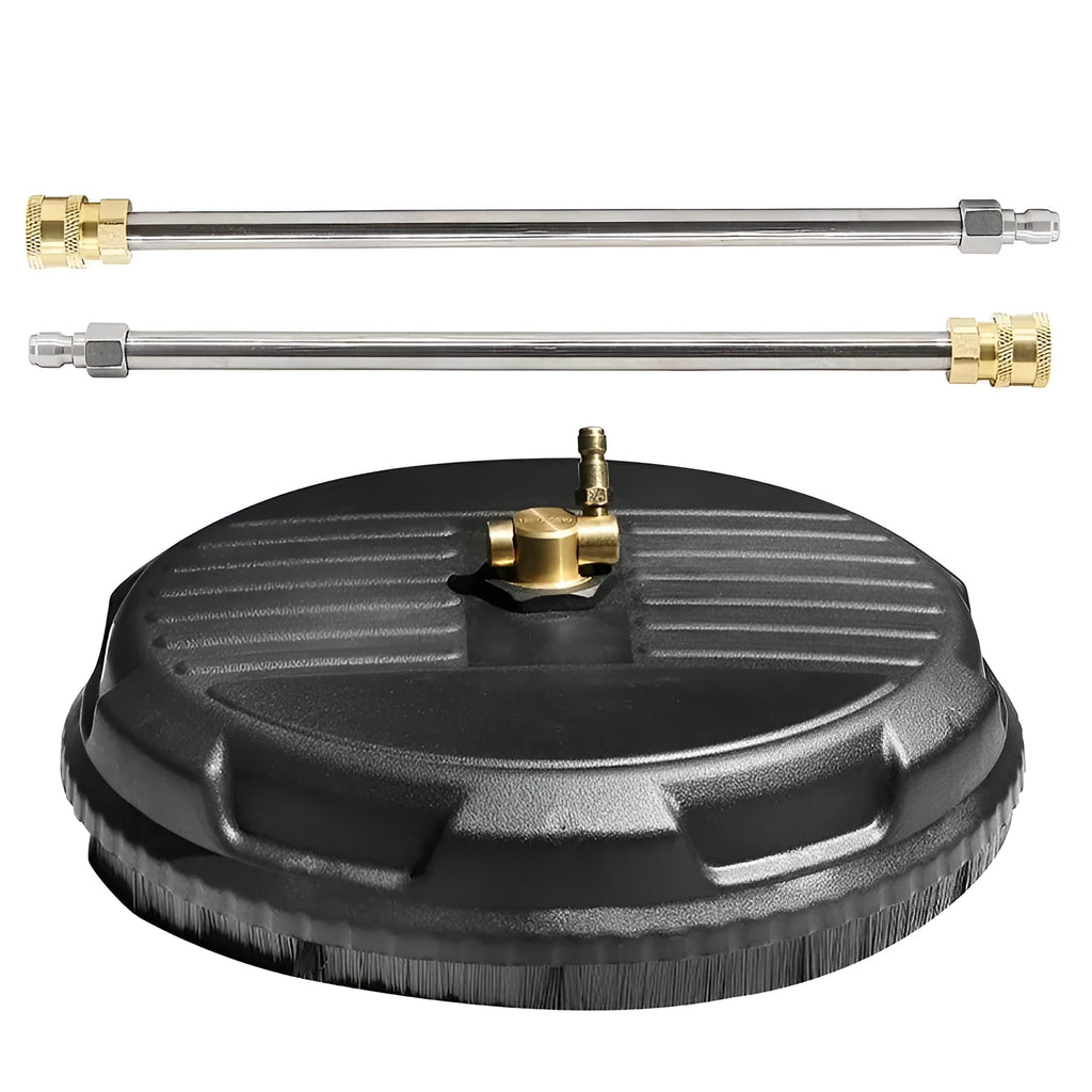 15 inch black high pressure surface cleaner with copper scrubbing disc and 1/4 inch quick disconnect plug