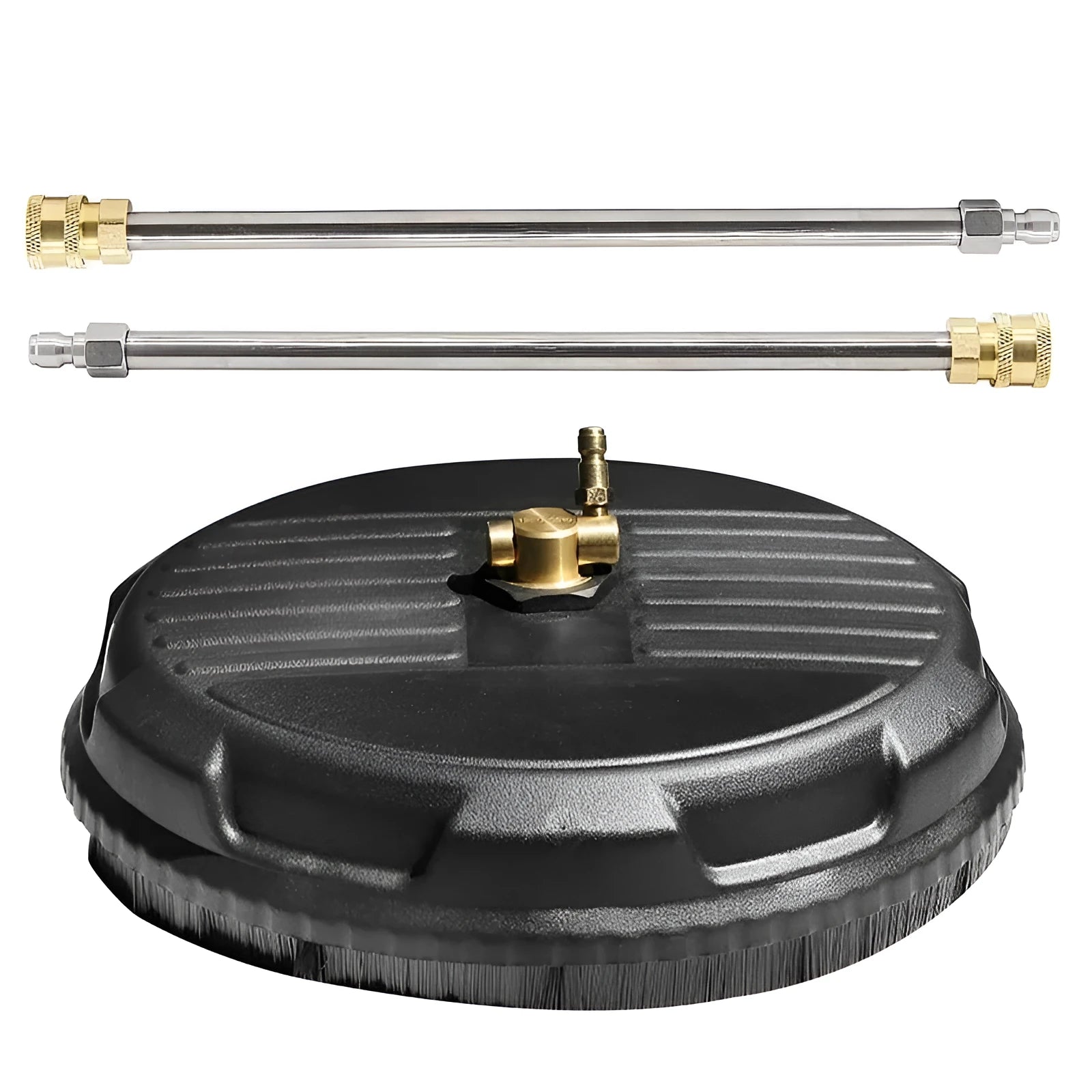15 inch black high pressure surface cleaner with copper scrubbing disc and 1/4 inch quick disconnect plug