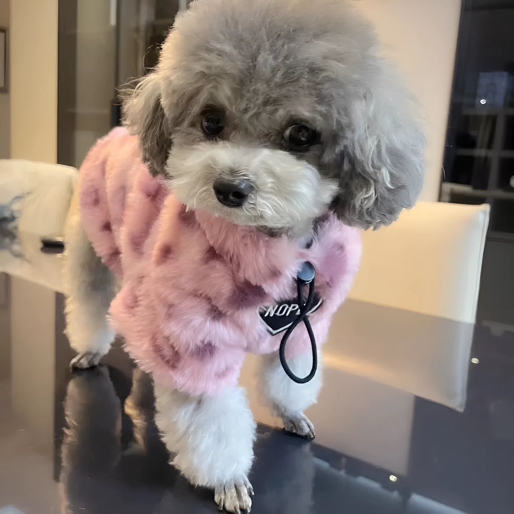 Extra thick fleece dog sweater pink leopard print thermal pet clothing for small medium dogs