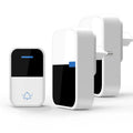 White plastic wireless doorbell receiver and transmitter with self-generating, long-range technology.