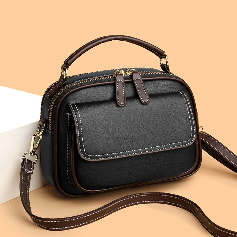 Women's cross-body shoulder bag in PU leather with horizontal square design and double straps