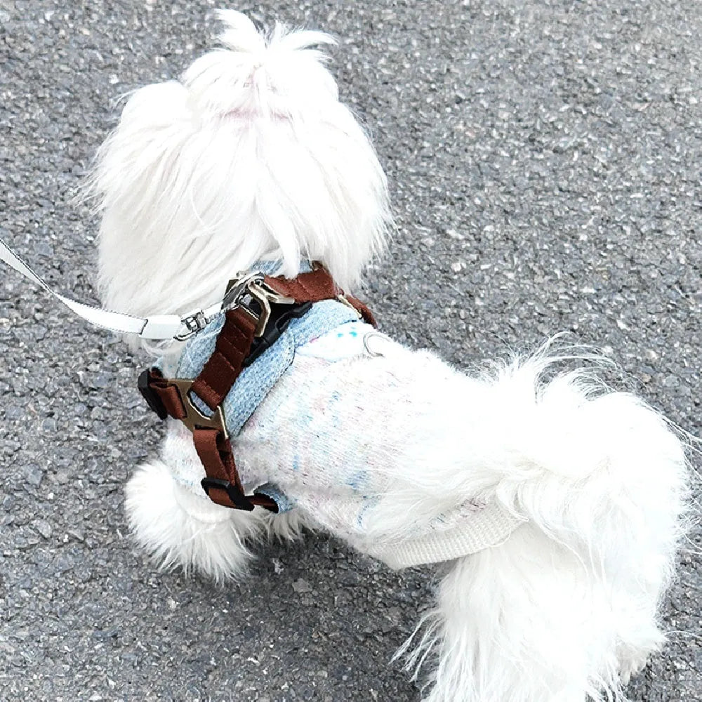 Brown vest style dog chest harness with traction rope for small and medium dogs, sizes L M S