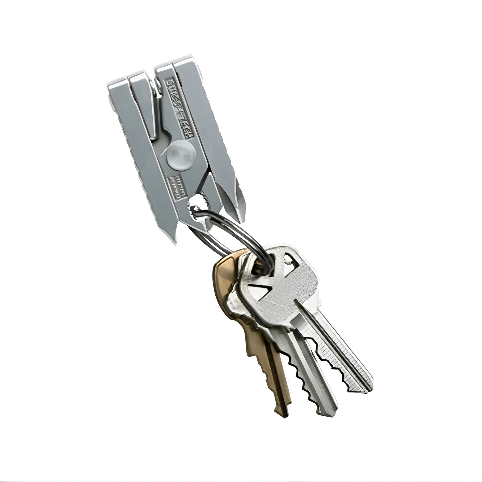 Silver multifunctional mini pliers in 420 stainless steel, closed length 47mm, expanded 82mm, on a plain background.
