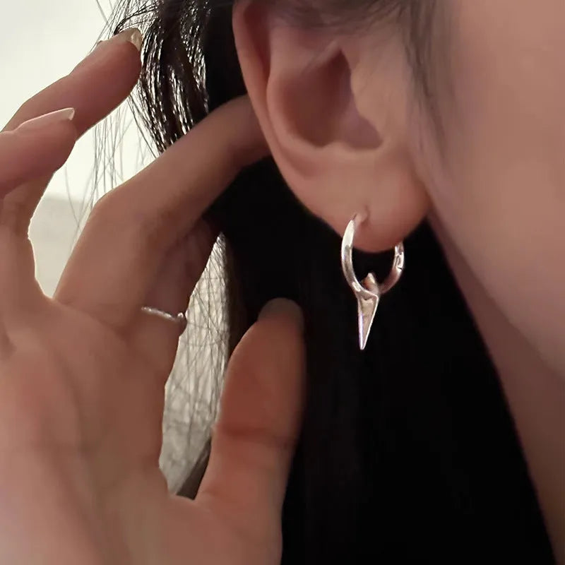 Geometric star shape ear clips with white gold electroplated finish, personality statement jewellery for women