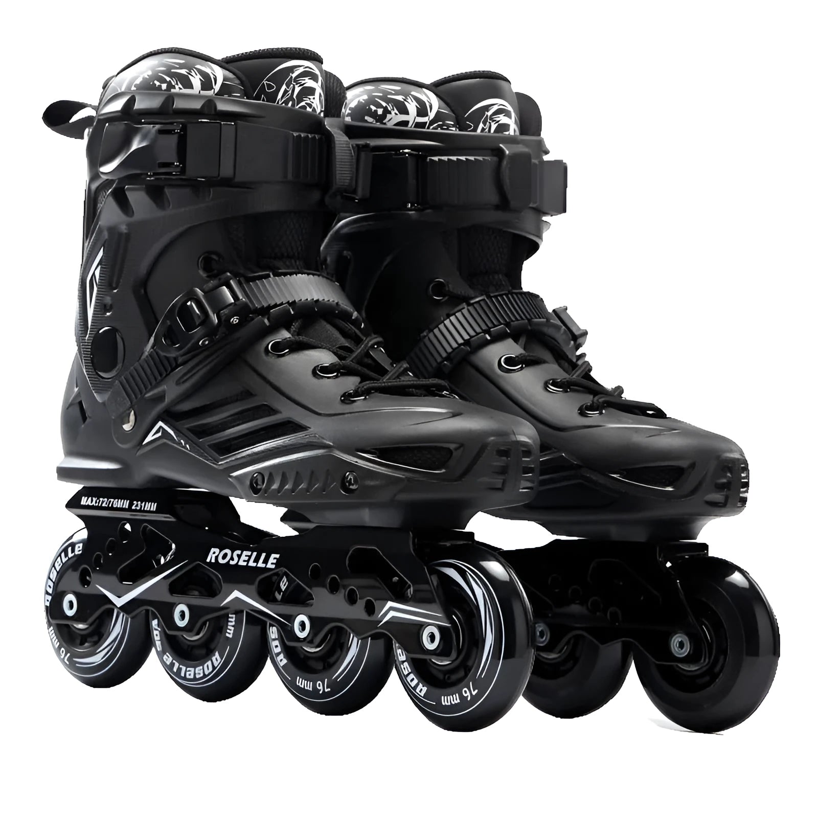 Adult inline roller skates for beginners in black with PP reinforced shell and aluminium alloy frame