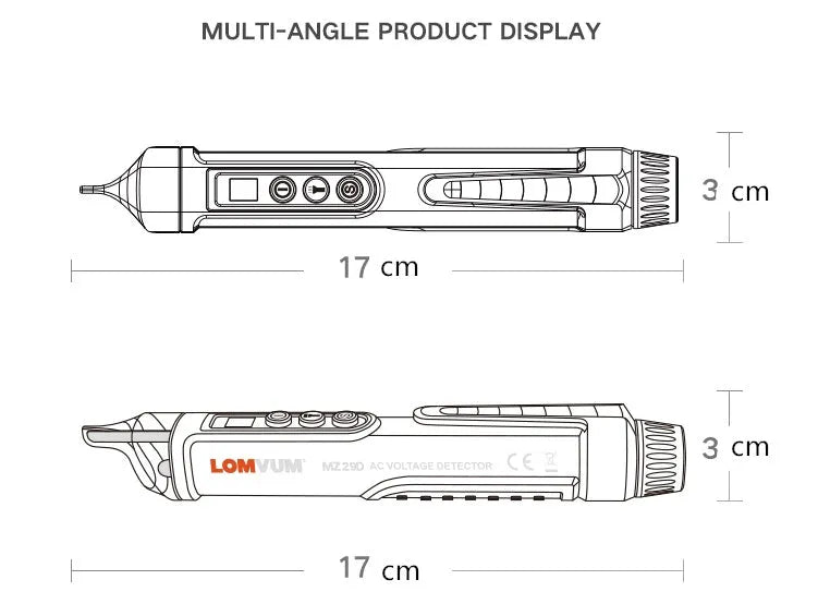 Intelligent electrical test pen for line detection in black or AC 10 colour with sound and light indicators.