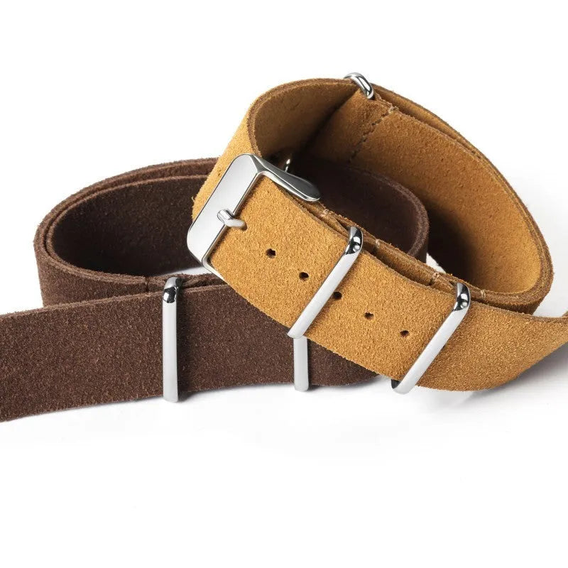 Genuine leather velvet artistic style watch strap in black, 20mm width, with retro texture