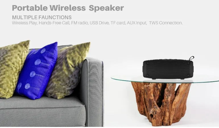 Portable Bluetooth speaker in six colour options including camouflage and graffiti designs.