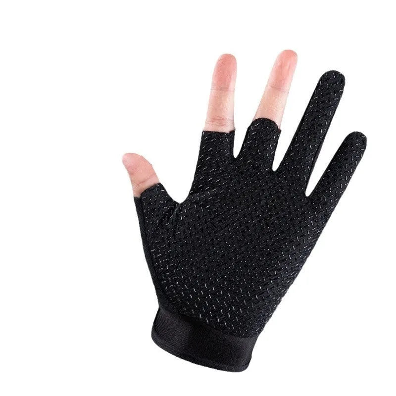 Unisex cycling lure fishing gloves in Smart Black Red with sun protection and windproof knitted fabric