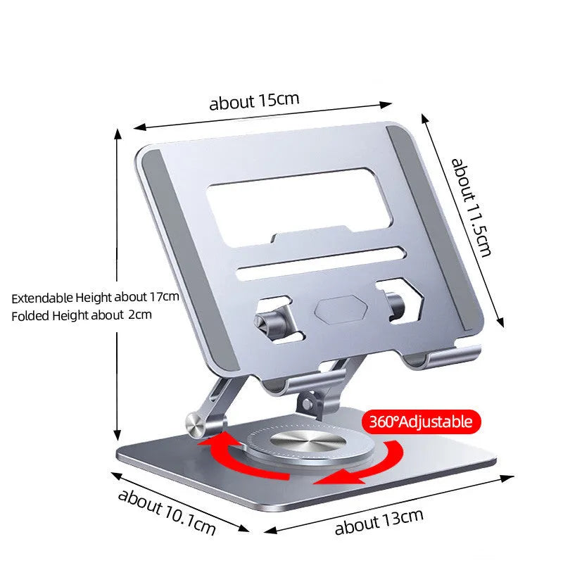 Folding tablet stand in transparent plastic with 360 degree rotation, 178x161x42mm