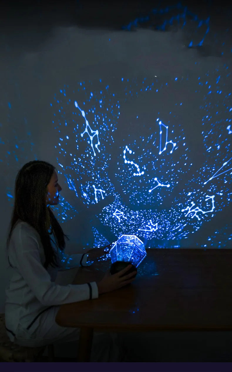 Children's rotating stars LED night light projecting coloured star patterns on wall