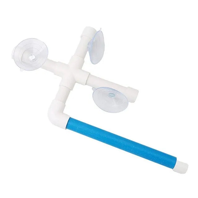 White foldable plastic parrot bath shower stand with three suction cups on a shower wall