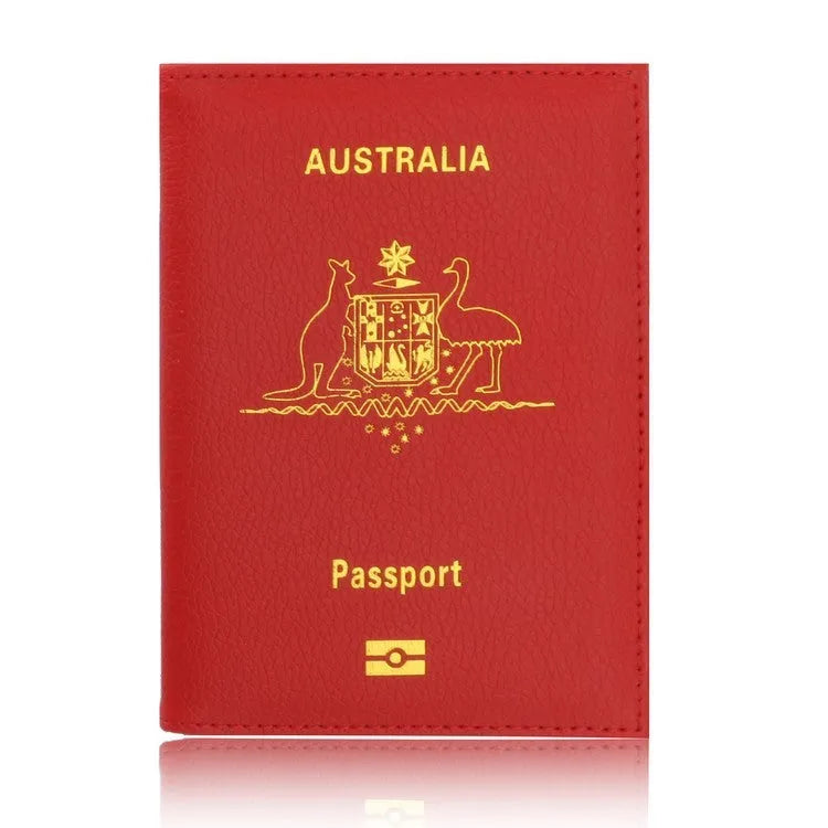 Light blue PU leather card bag passport wallet with ID and card slots on flat surface