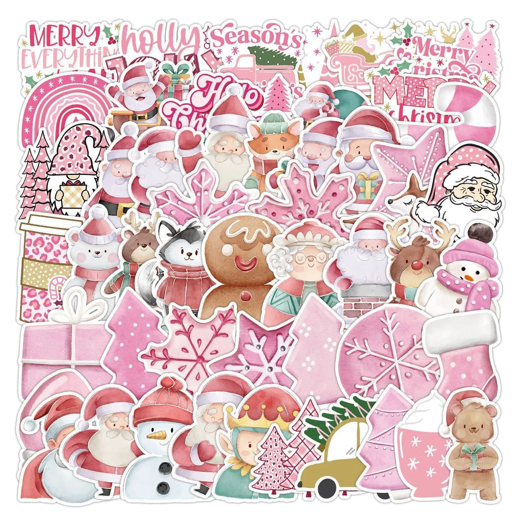 Waterproof Christmas sticker set showing 50 cute holiday designs for car phone computer decoration