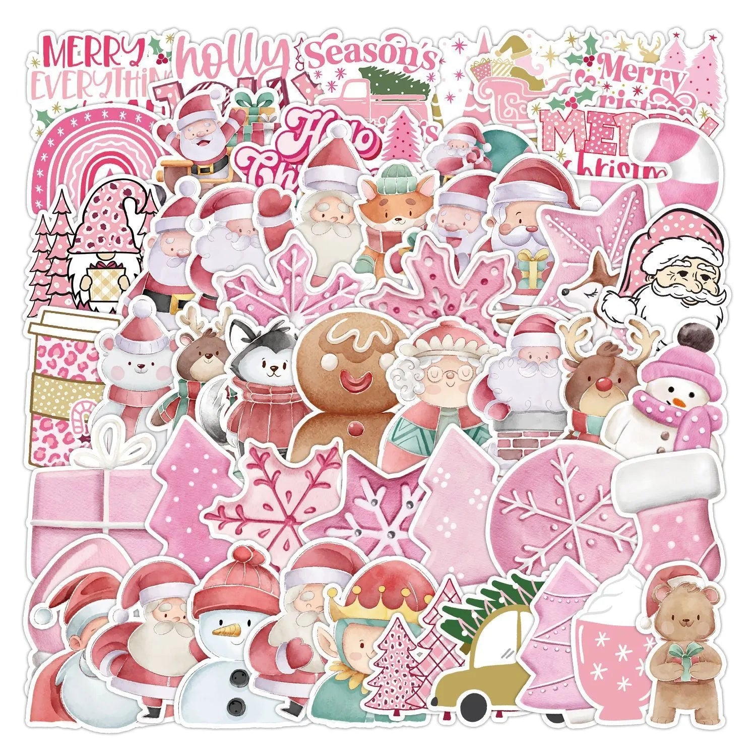 Waterproof Christmas sticker set showing 50 cute holiday designs for car phone computer decoration