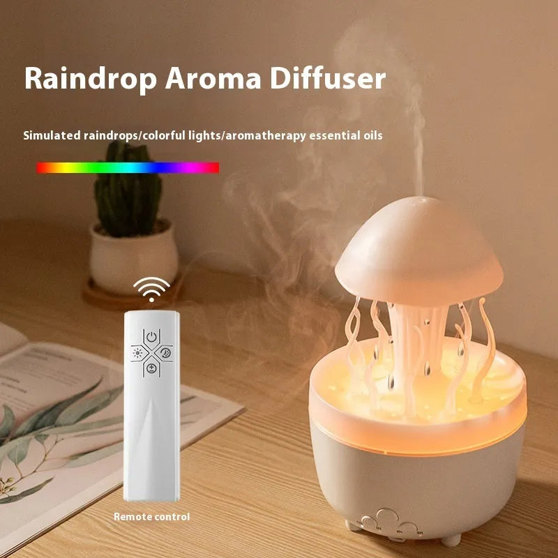 Rotating water drop aroma diffuser column humidifier with colourful LED lights in marble gold finish
