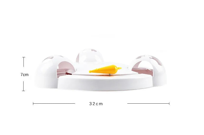 White electric cat toy turntable with mouse design on rotating ABS base, 32cm diameter