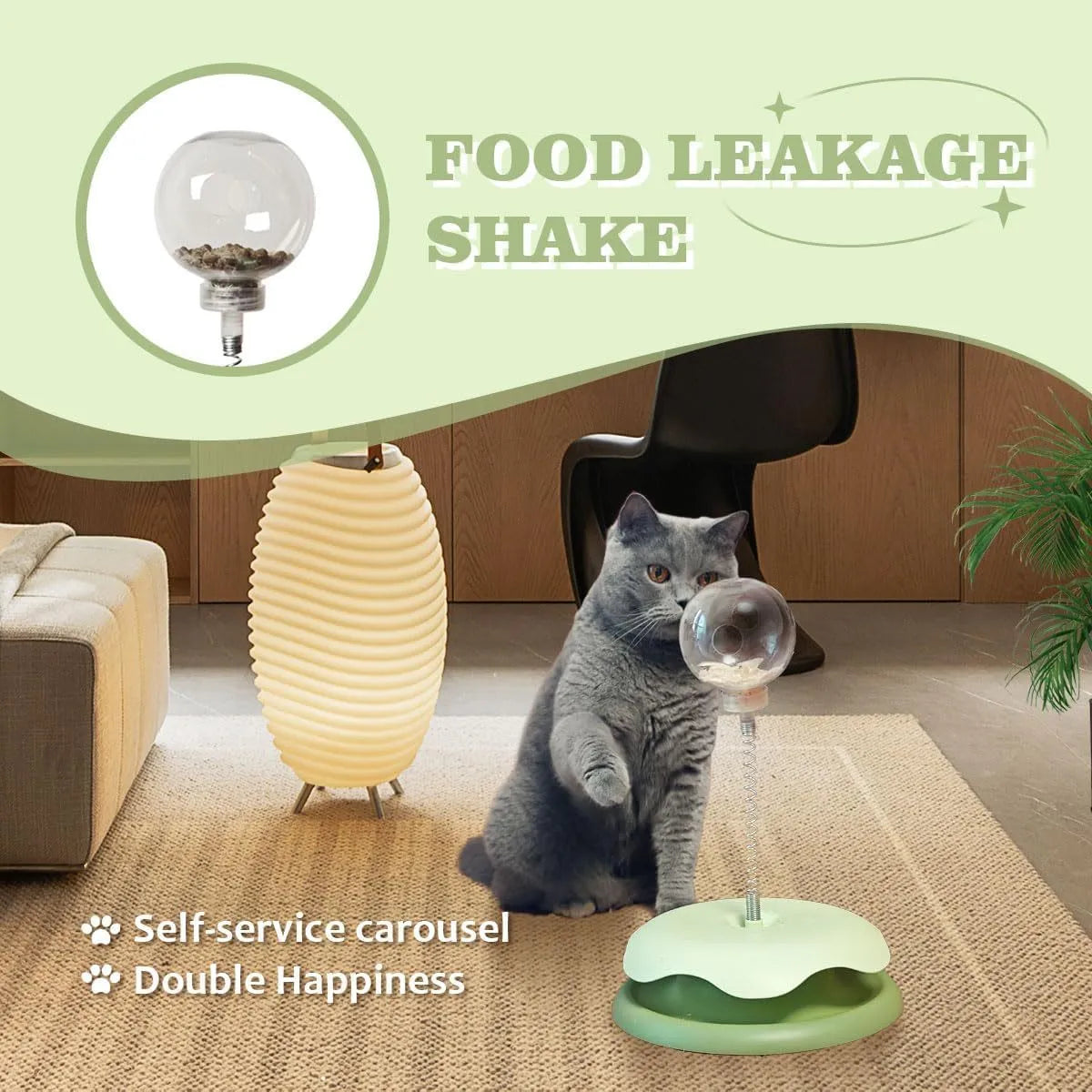 Blue interactive cat treat dispenser toy with track ball design for slow feeding