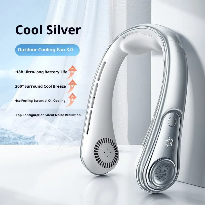 Joyroom hanging neck fan USB rechargeable brushless motor plastic blades 4 speed modes sherbet silver colour