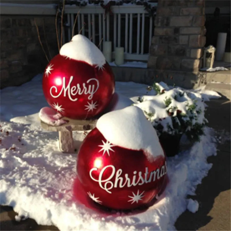 60cm PVC inflatable Christmas ball decoration in outdoor setting