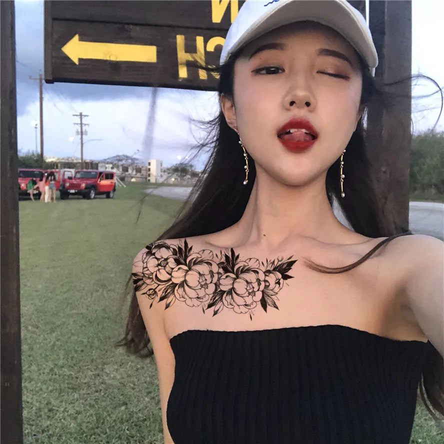 Plain flower geometry waterproof transfer tattoo sticker in FF58 style on skin