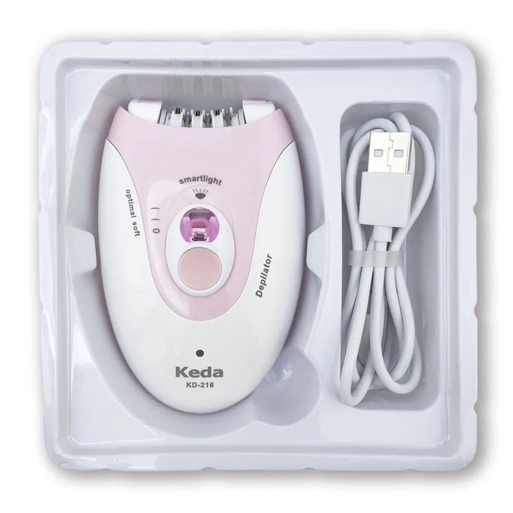 Portable USB electric hair removal device in KEDA-216 colour with charger and cleaning brush