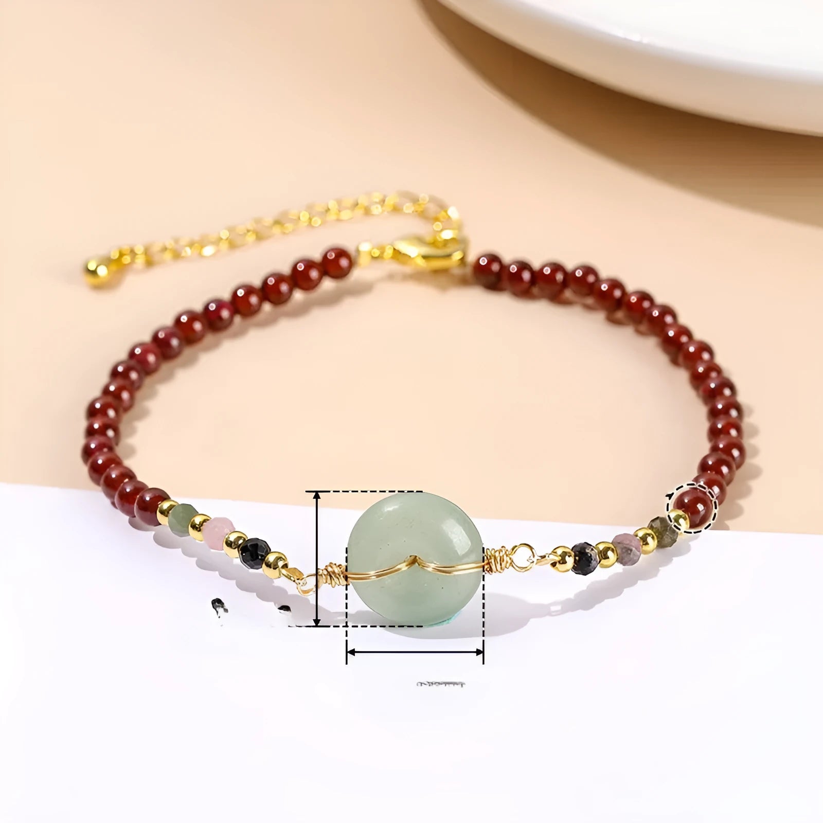 Crystal agate jade bracelet with round beads and garnet safety buckle closure for girls