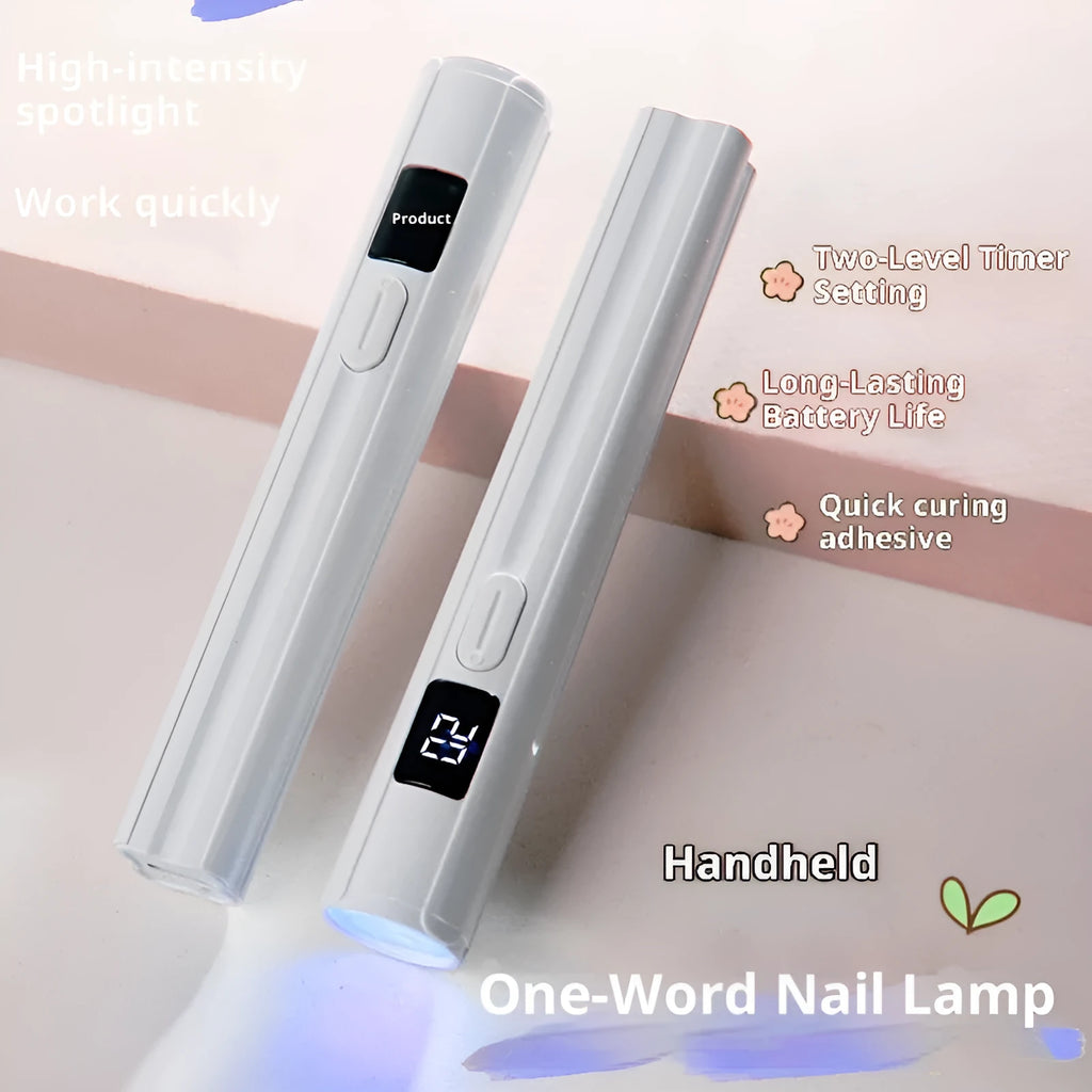 Small portable white handheld hot lamp for nail phototherapy with power storage