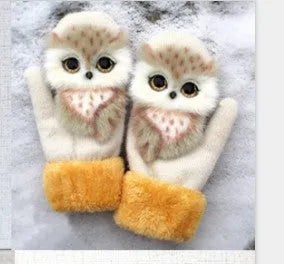 Cartoon animal fleece lined childrens knitted mittens 28cm total length one size