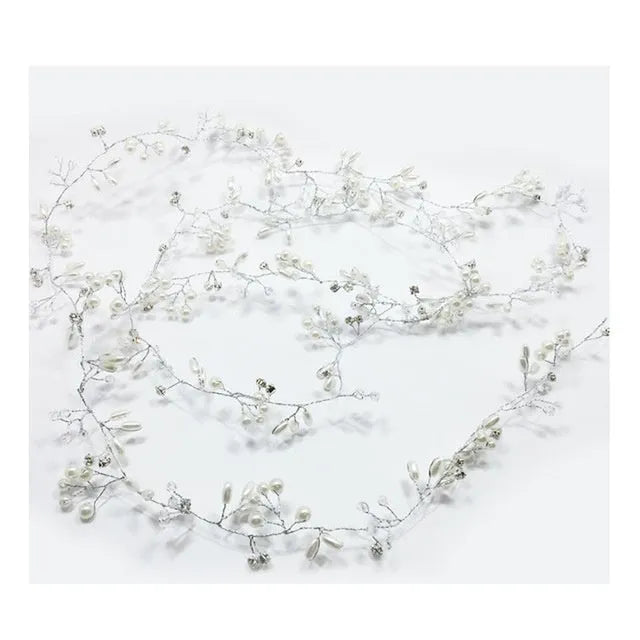 Gold wire hair band with pearls, shown alongside silver and rose gold colour options.