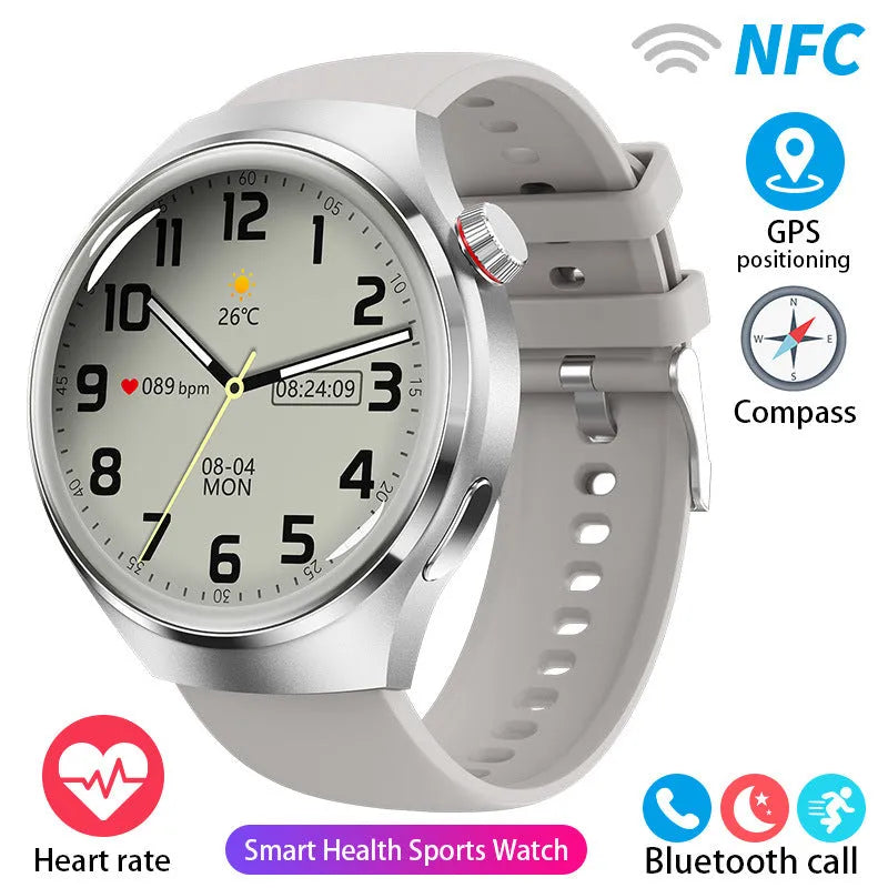 Smart watch with heart rate and blood oxygen monitoring, AMOLED screen, aluminium alloy case, black silicone strap