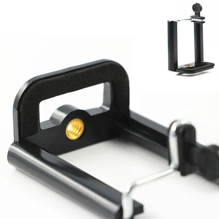 Black plastic mobile phone clip holder with universal hose bracket for versatile smartphone mounting