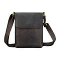 Men's Crazy Horse leather crossbody backpack in brown, solid colour retro design with front flap and buckle closure