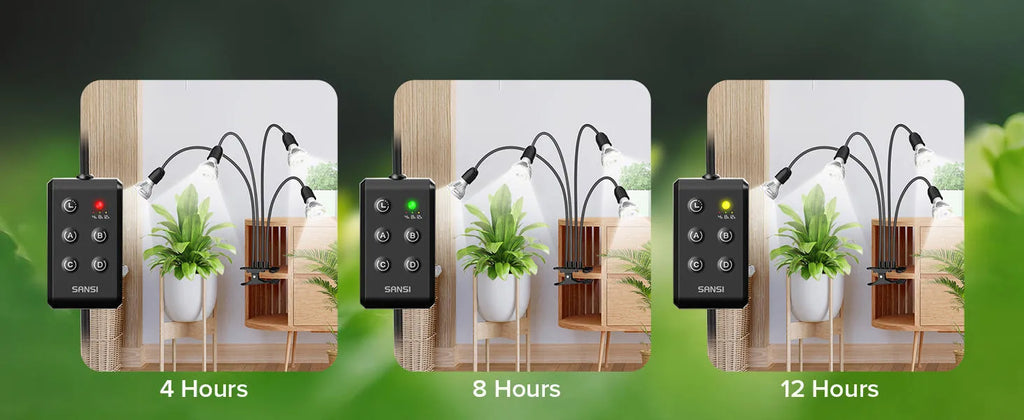 LED grow light with timer, full spectrum, gooseneck clip attached to shelf, 20W 30W 40W options for indoor plants