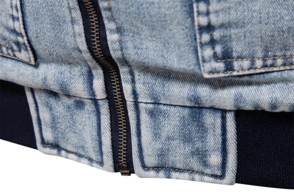 Men's plush denim jacket in dark blue with long sleeves and bag seam pockets