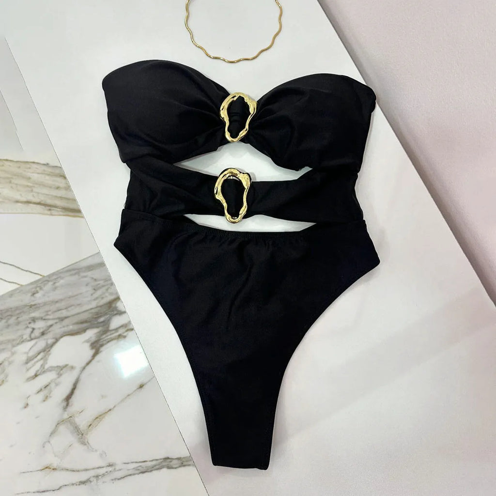 Women's solid colour nylon one-piece swimsuit in black brown or red sizes S M L