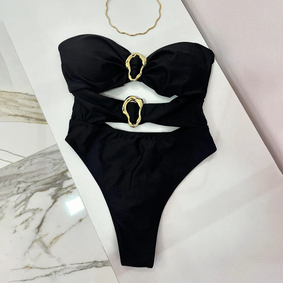 Women's solid colour nylon one-piece swimsuit in black brown or red sizes S M L