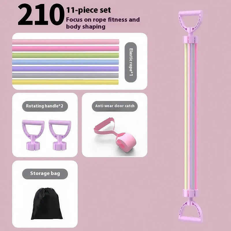 Multifunctional training pulling rope set with grey TPE elastic ropes, handles, and door buckle for home chest expansion workouts