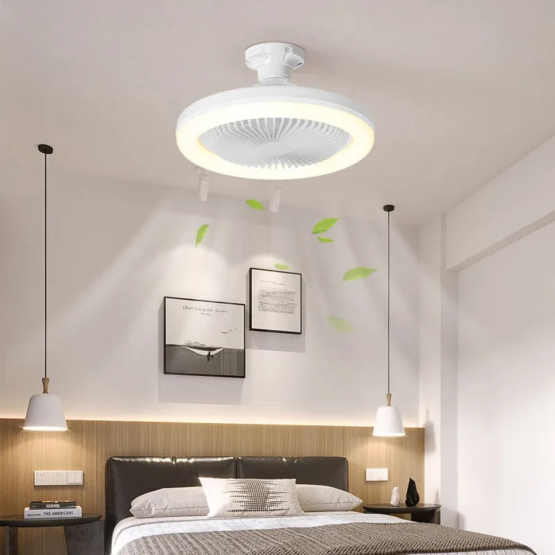 Modern minimalist ceiling fan lamp with golden chandelier light for bedroom dining room