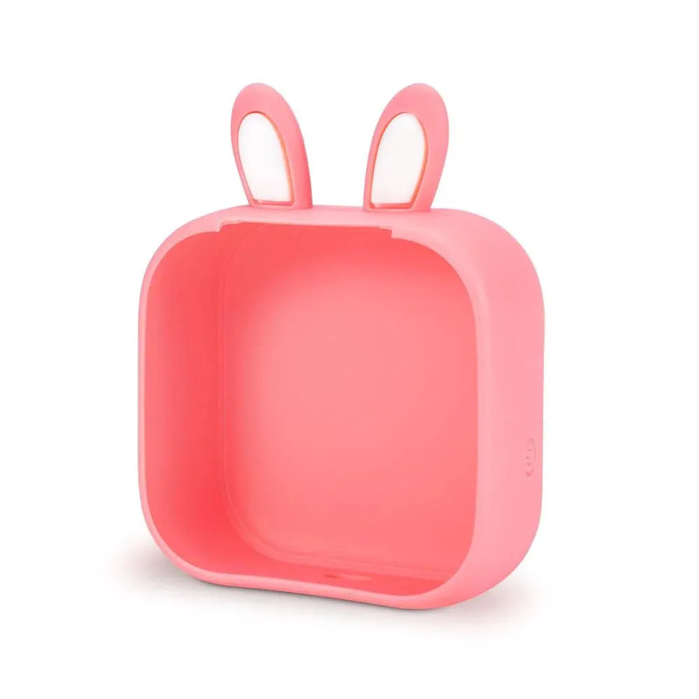 Mini pocket portable printer with USB cable and paper rolls in pink rabbit ear protective case