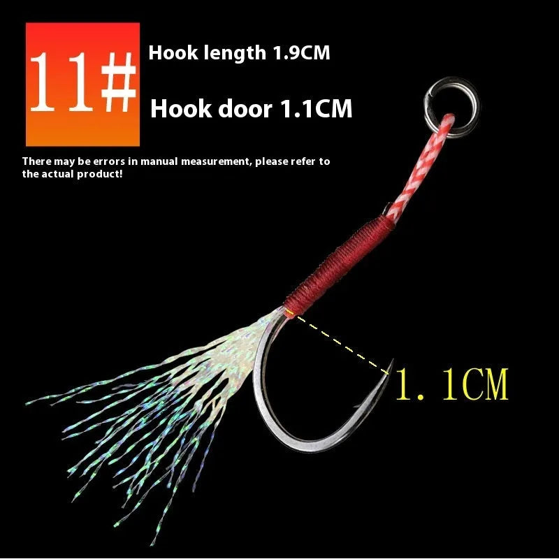 Six bright wire iron plate single fishing hooks in sizes No. 9, 10, 11, 12, 13, and 14 for boat and sea fishing.