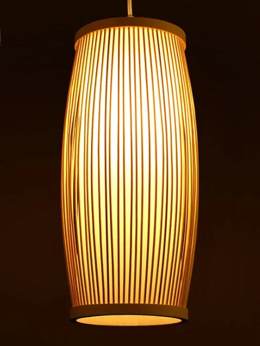 Bamboo hanging lamp with woven rattan shade and E27 fitting for staircase lighting
