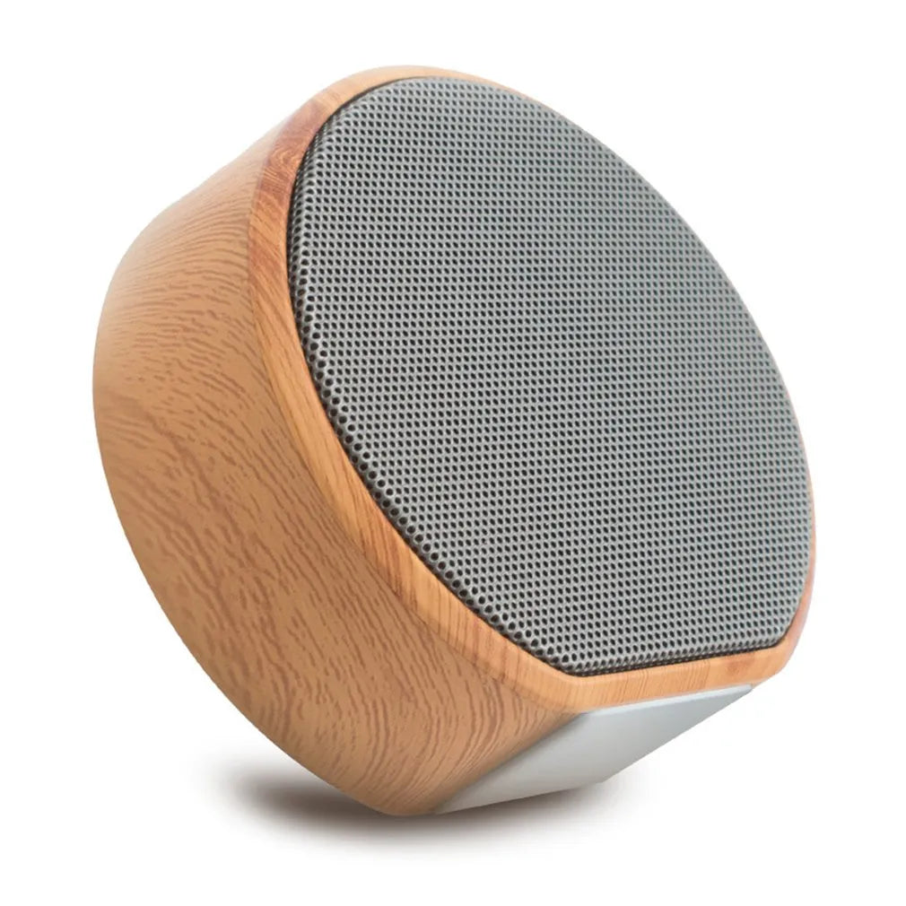 A60 wood grain wireless Bluetooth speaker in black with wood finish, 83x80x34 mm, 3W speaker