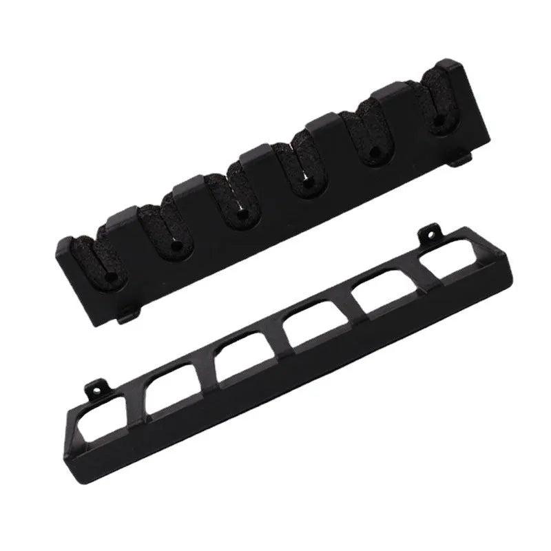 Black ABS plastic wall-mounted fishing rod storage rack with self-tapping screws