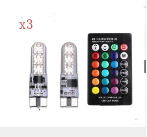 T10 5050-6SMD RGB LED bulb 10x34mm silicone housing with remote control for car licence plate light