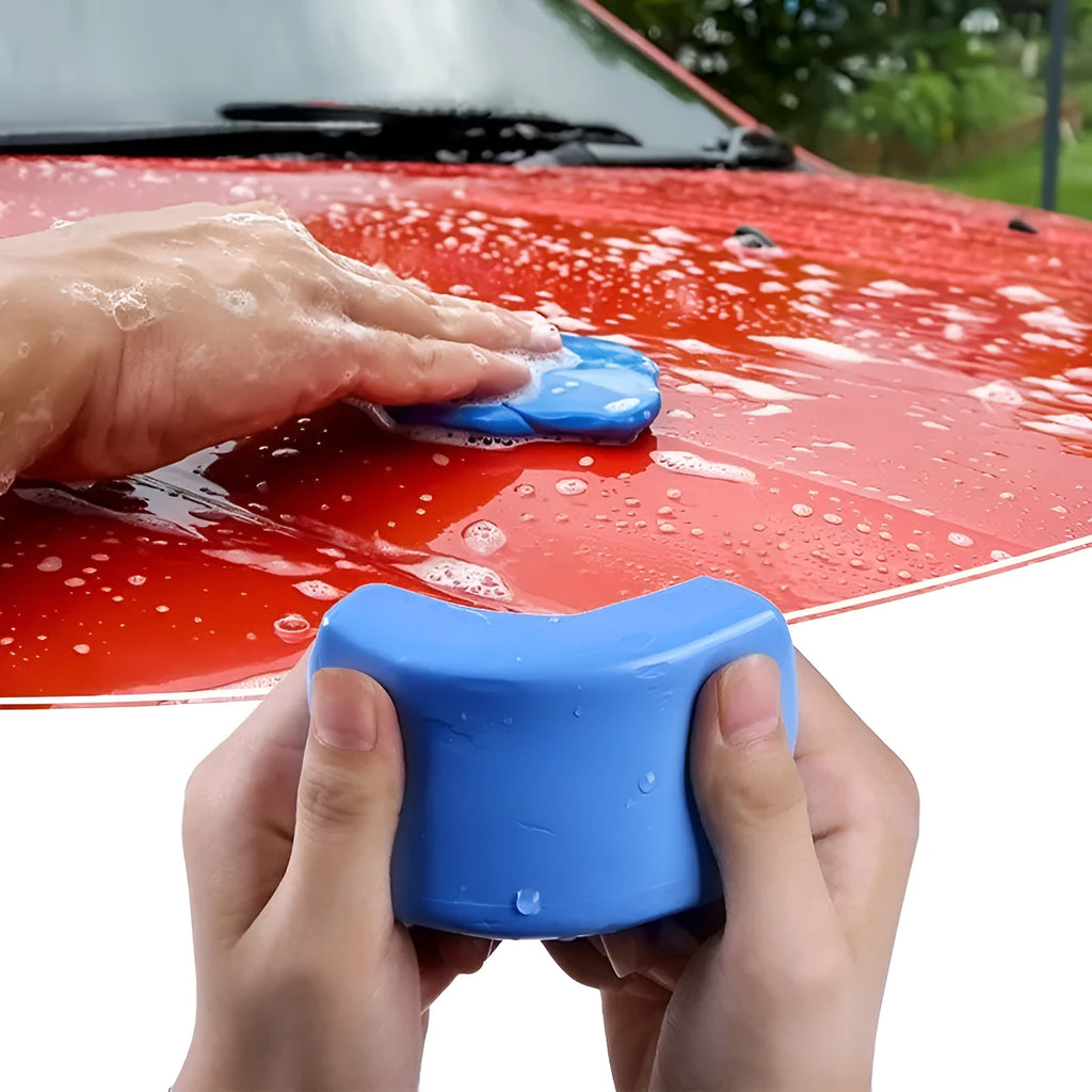 Dark blue Magic Clay car washing mud block with universal fit for paint decontamination