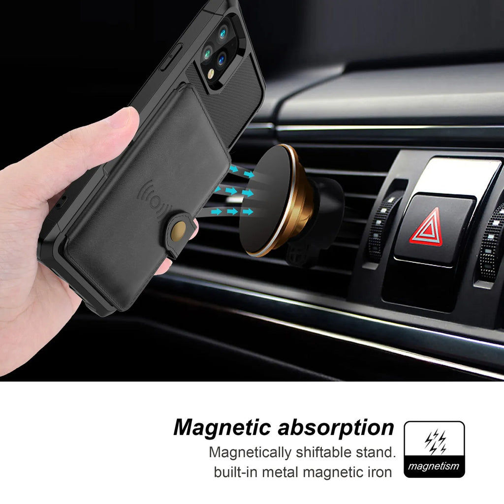 Imitation leather card wallet holder back cover phone case for iPhone in solid colour.